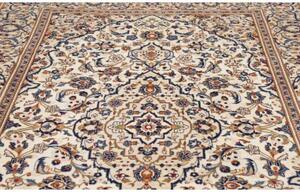 Tappeto Kashan Medaglione Floreale Avorio Blu Cobalto 195x305 Cm