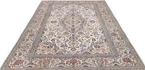 Tappeto Kashan Medaglione Floreale Avorio Blu Notte 200x298 Cm