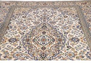 Tappeto Kashan Medaglione Floreale Avorio Blu Notte 200x298 Cm