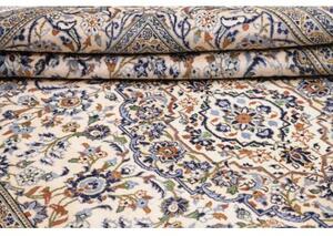 Tappeto Kashan Medaglione Floreale Avorio Blu Notte 200x298 Cm