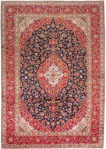 Tappeto Kashan Medaglione Floreale Rosso Blu Scuro 250x357 Cm