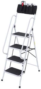 HOMCOM Scala a gradini per la casa, scala pieghevole con supporto per attrezzi, corrimano, 50 x 83 x 155 cm, Nero + Argento