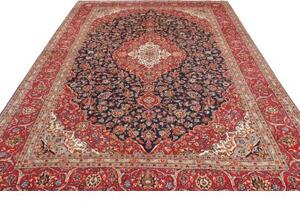 Tappeto Kashan Medaglione Floreale Rosso Blu Scuro 250x357 Cm