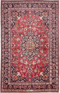 Tappeto Mashad Medaglione Floreale Rosso Blu Scuro 203x322 Cm