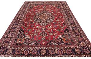 Tappeto Mashad Medaglione Floreale Rosso Blu Scuro 203x322 Cm