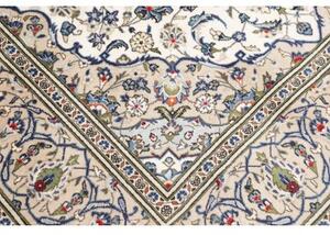 Tappeto Kashan Medaglione Floreale Avorio Blu Cobalto 194x296 Cm