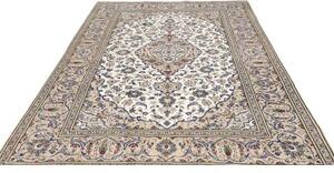 Tappeto Kashan Medaglione Floreale Avorio Blu Cobalto 194x296 Cm
