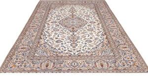 Tappeto Kashan Medaglione Floreale Avorio Blu Polvere 200x300 Cm
