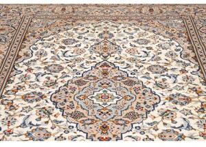 Tappeto Kashan Medaglione Floreale Avorio Blu Polvere 200x300 Cm