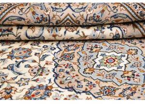 Tappeto Kashan Medaglione Floreale Avorio Blu Polvere 200x300 Cm