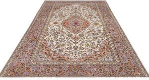 Tappeto Kashan Medaglione Floreale Avorio Rosa Antico 195x315 Cm