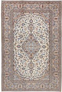 Tappeto Kashan Medaglione Floreale Avorio Blu Polvere 200x300 Cm