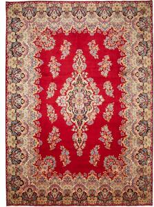 Tappeto Kerman Medaglione Floreale Rosso Blu Scuro 304x421 Cm