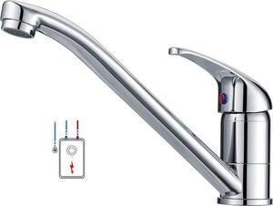 Rubinetto da cucina a bassa pressione orientabile a 360 gradi in ottone con 3 attacchi: acqua fredda, scaldabagno, cromato
