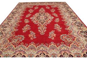 Tappeto Kerman Medaglione Floreale Rosso Blu Scuro 304x421 Cm
