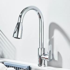Miscelatore per cucina - Modello 8-2203P - Doccetta estraibile - Bocchetta flessibile - Acqua calda e fredda - Miscelatore monocomando - Montaggio su piano con un foro - Cromato