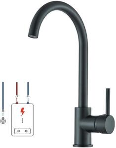 Rubinetto da cucina a bassa pressione, rotazione a 360 gradi, rubinetto da cucina in acciaio inossidabile, sistema a bassa pressione, rubinetto da cucina nero per scaldabagno