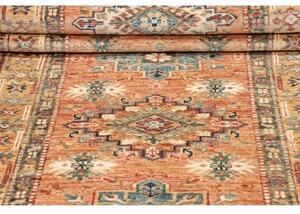 Tappeto Kazak Fine Geometrico Ocra Blu Scuro Corsia 84x299 Cm