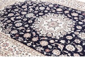 Tappeto Nain 6la Medaglione Floreale Blu Scuro Avorio 160x234 Cm