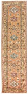 Tappeto Kazak Fine Geometrico Ocra Blu Scuro Corsia 84x299 Cm