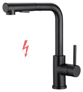 Rubinetto da cucina nero - KF171D2DB - Miscelatore per cucina - 1 pezzo - Adatto per bassa pressione - Doccetta estraibile - Rotazione a 360° - 2 tipi di getto - 3 tubi flessibili