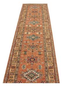 Tappeto Kazak Fine Geometrico Ruggine Blu Petrolio Corsia 83x282 Cm