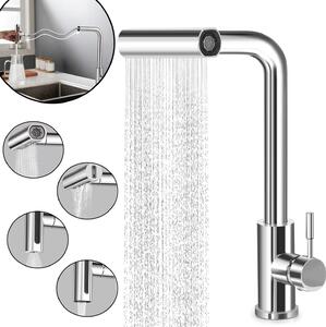 Miscelatore da cucina con doccetta estraibile - 4 tipi di getto - Design a cascata - Acciaio inossidabile