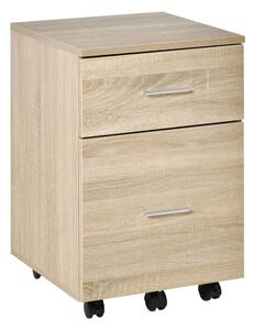 Vinsetto Mobile per Ufficio Mobile per Archiviazione 2 cassetti 5 ruote in pannello di particelle 39,5 x 39 x 58,5 cm rovere