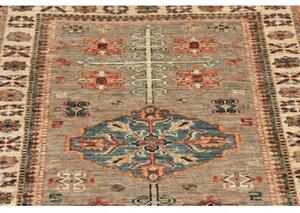 Tappeto Kazak Fine Geometrico Grigio Beige Corsia 77x256 Cm
