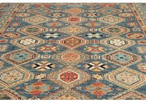 Tappeto Kazak Fine Geometrico Blu Beige 279x379 Cm