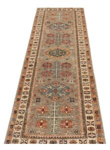 Tappeto Kazak Fine Geometrico Grigio Beige Corsia 77x256 Cm