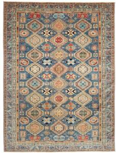Tappeto Kazak Fine Geometrico Blu Beige 279x379 Cm