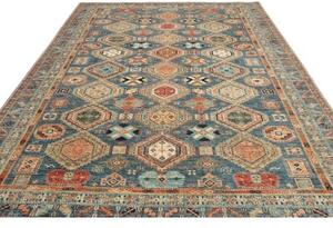 Tappeto Kazak Fine Geometrico Blu Beige 279x379 Cm
