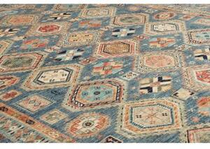 Tappeto Kazak Fine Geometrico Blu Beige 279x379 Cm
