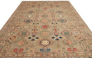 Tappeto Kazak Fine Geometrico Beige Blu 273x374 Cm