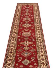 Tappeto Kazak Fine Geometrico Rosso Beige Corsia 82x296 Cm