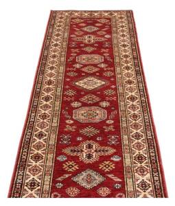 Tappeto Kazak Fine Geometrico Rosso Avorio Corsia 75x246 Cm