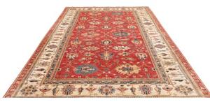 Tappeto Kazak Fine Stilizzato Rosso Mattone Avorio 206x304 Cm