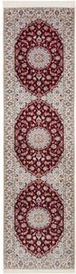 Tappeto Nain 6la Medaglione Floreale Bordeaux Avorio Corsia 84x315 Cm