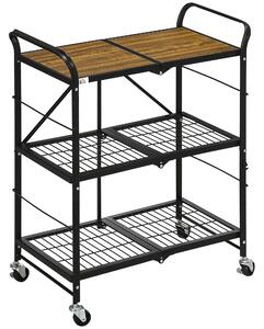 HOMCOM Carrello da cucina dal design industriale, con 3 ripiani, carrello multiuso, carrello da servizio, 4 ruote, pieghevole, Marrone + Nero