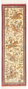 Tappeto Ghom Seta Figurativo Avorio Rosso Corsia 38x132 Cm