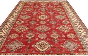 Tappeto Kazak Fine Stilizzato Rosso Avorio 270x363 Cm