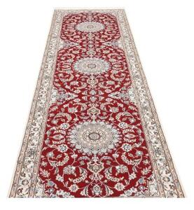 Tappeto Nain 9la Medaglione Floreale Rosso Scuro Avorio Corsia 90x309 Cm
