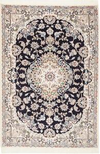 Tappeto Nain 9la Medaglione Floreale Blu Scuro Avorio 102x154 Cm