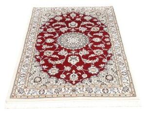 Tappeto Nain 9la Medaglione Floreale Rosso Avorio 100x151 Cm