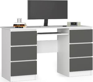 Scrivania A-11 135 cm 6 cassetti bianco grigio grafite