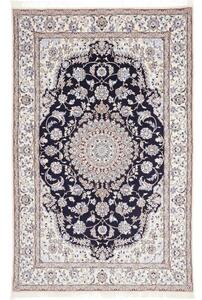 Tappeto Nain 9la Medaglione Floreale Blu Scuro Avorio 157x248 Cm