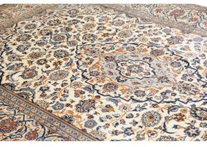 Tappeto Kashan Medaglione Floreale Avorio Blu 202x307 Cm