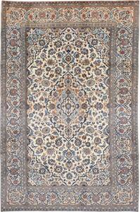 Tappeto Kashan Medaglione Floreale Avorio Blu 202x307 Cm