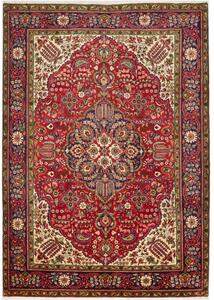 Tappeto Tabriz Medaglione Floreale Rosso Blu Scuro 208x297 Cm